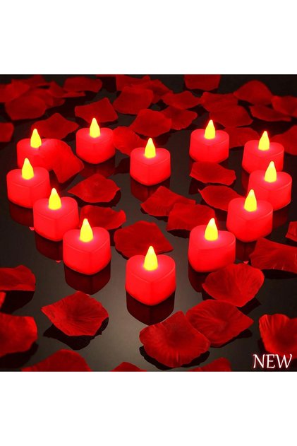red-24pcs 24pcs Heart Shape LED Flameless Tealight Candles Decorations For Romantic Night Valentine'