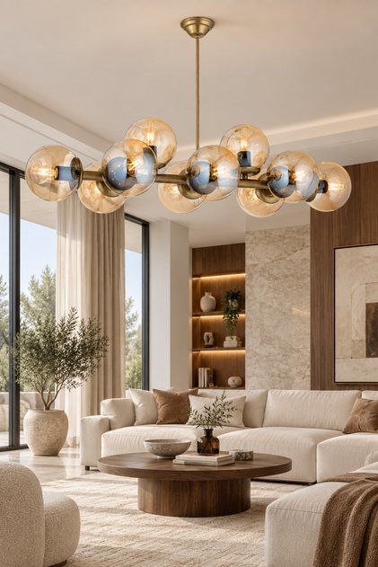 Luxury Modern Tasarım Eskitme 10'lü Bal Glop Camlı Avize