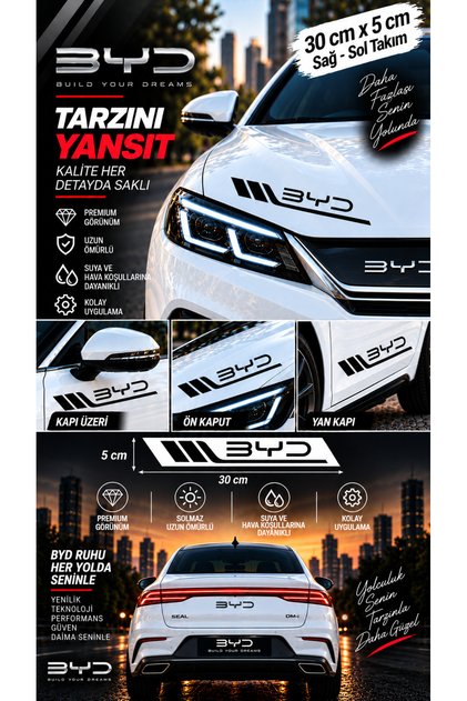 Byd Compatible Sports Body Stripe Sticker Right Left Side Door Fender Sticker 2 Pieces