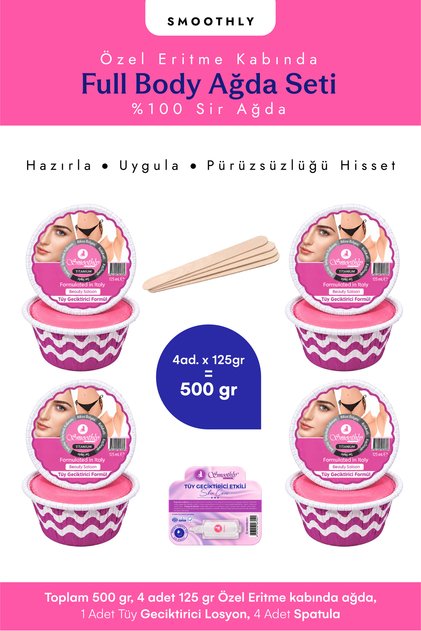 4 Parça Pudralı Soyulabilen Özel Bölge Bikini Ağdası (PENTA) Ağda Losyonu Spatula Seti