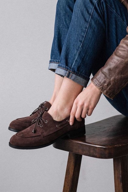 Brown Eyelet Detailed Lace-Up Women's Loafer
