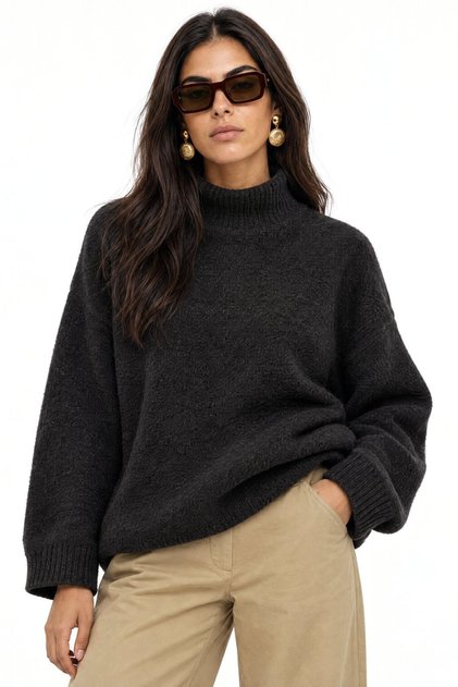 Mixray Oversize Ribbed Turtleneck Sweater