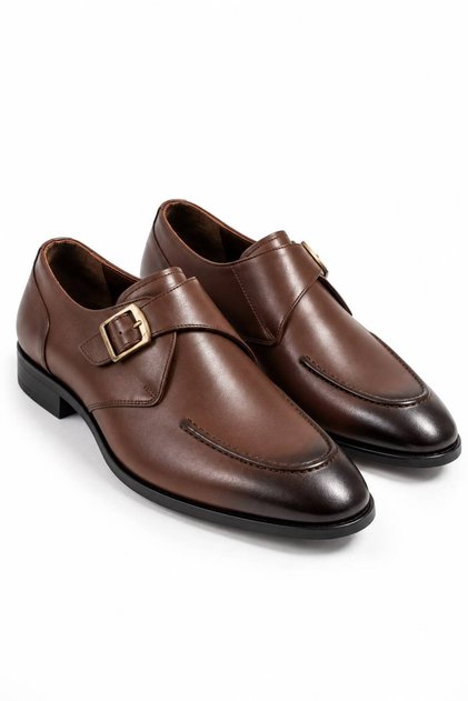 Men's Genuine Leather Neolite Sole Single Buckle Detailed Classic Shoes Brown