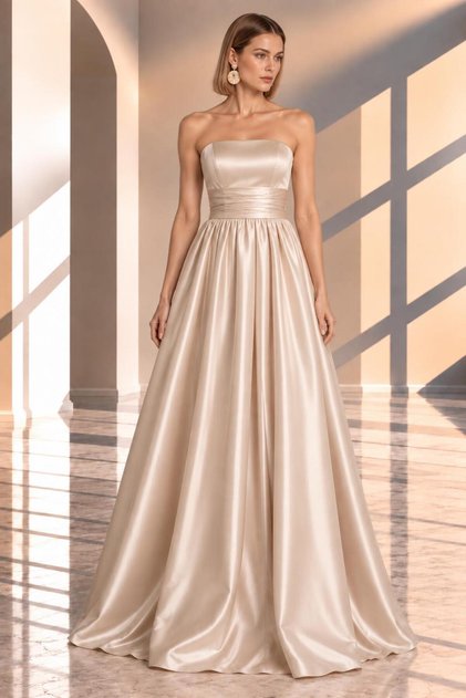 Maxi Length Satin Stylish Strapless Party Dress Cou-9