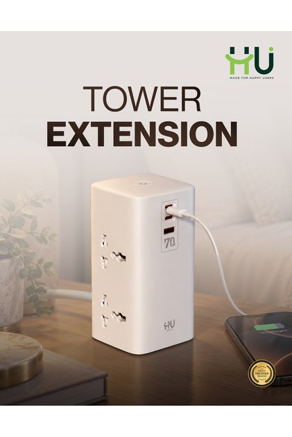 70W Tower Extension Power Socket with 15W Wireless Charging – 6 Outlet Power