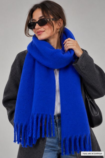 Women's Winter Tassel Scarf |   Soft Textured Thick Shawl - Soft Boucle Scarf 50X200