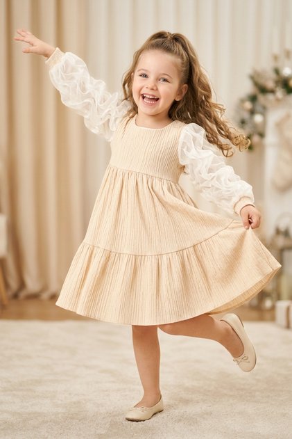 Baby Girl Dress Girls' Dress Birthday Party Wedding Tutu Tulle Long Sleeve Lined Dress