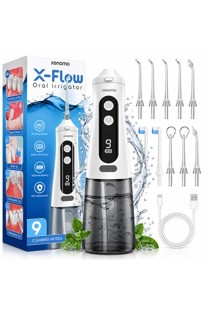 Irigator bucal Xenomo® X-FLOW, 9 trepte, mod DIY, rezervor 350 ml, IPX7, alb