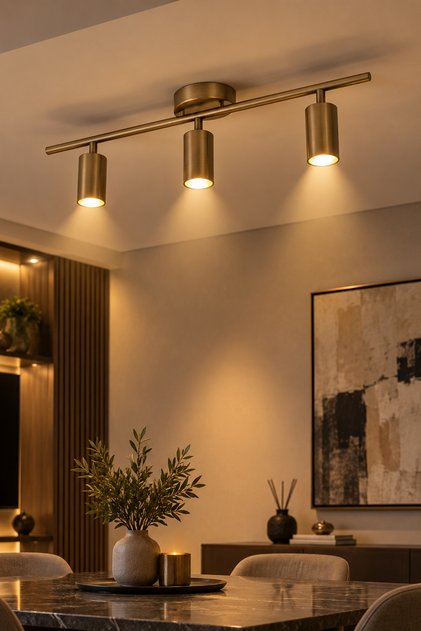 Spoti (SARI IŞIK) Modern Salon - Mutfak - Cafe Tasarım Eskitme Renk Spot Ledli Sıralı 3 Lü Avize
