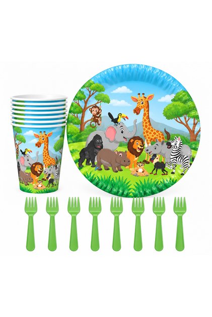 SAFARİ Safari Hayvanlar Tabak Bardak Çatal Set 8 Kişilik