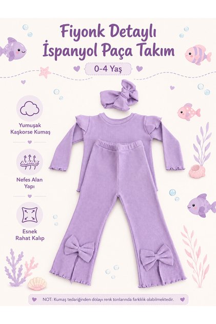 Baby Girl Toddler Spanish Leg Style Set with Bow Detail and Bandana, Seasonal Ribbed Suit