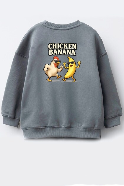 Unisex Children's Back Printed 3 Thread Fabric Cotton Sweatshirt