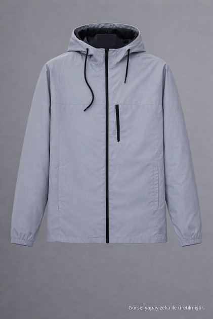 Men's Relax Fit Pocketed Lined Gray Raincoat