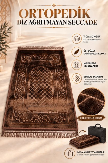 Orthopedic Knee Pain-Free 7 cm Visco Sponge 80X120 Prayer Mat Velvet Embossed Top Fabric with Fabric Bag