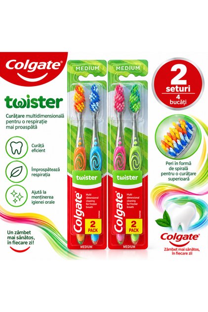 Set 4 periuțe de dinți twister mediu