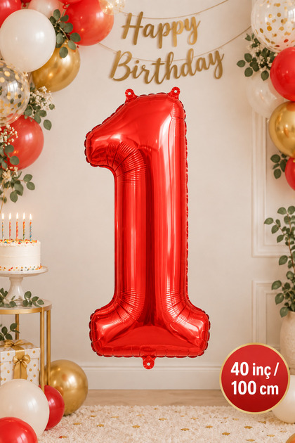 1 Year Old 40 Inch Red Number Foil Balloon 100 cm Age Balloon 1 Meter