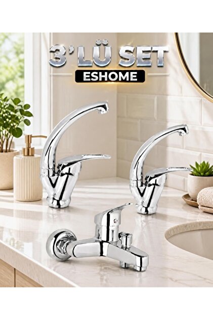 Krom Batarya Seti Mutfak Eviye Lavabo Ve banyo Bataryası 3 lü set Takım