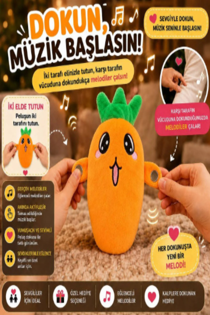 Muz ,Çilek ,Havuç Müzikli Piyano Dokunmaya Duyarlı Yeni Nesil Eğlenceli Peluş Oyuncak 1 Adet