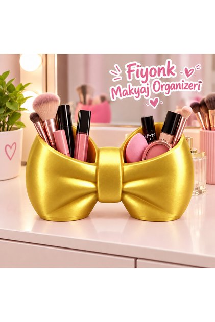Bow Design Makeup Organizer 16X10 cm – Cosmetic and Makeup Supplies Organizer - Gold