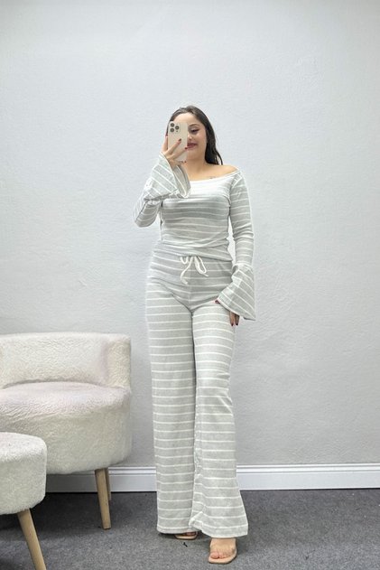 Women's Spanish Sleeve Striped Camisole Double Set Griekru