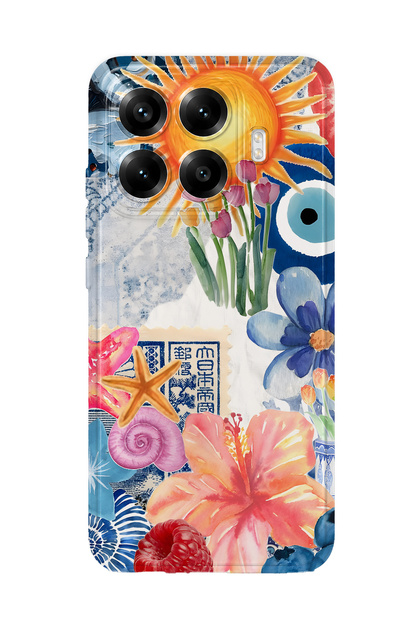 Xiaomi 17t Pro Compatible Transparent Phone Case with Sunflowers and Evil Eye Bead Pattern