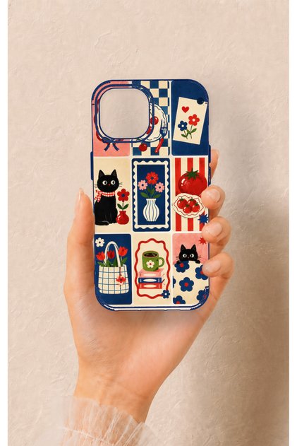 Cute Cat and Flower Pattern Silicone Case Compatible with iPhone 15