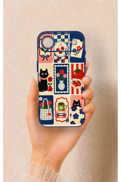iPhone 17 Air Uyumlu Sevimli Kedi ve Çiçek Desenli Silikon Kılıf