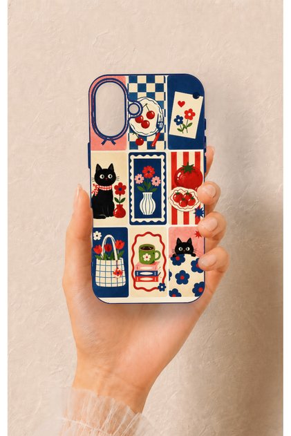 Cute Cat and Flower Pattern Silicone Case Compatible with iPhone 16 Plus