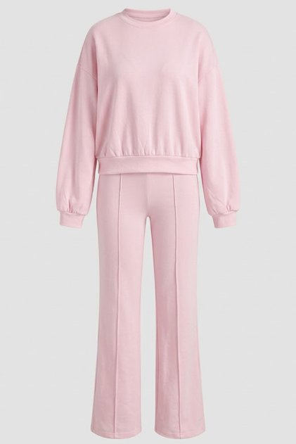 Striped Trousers Detail Crop Set - Pink Pink