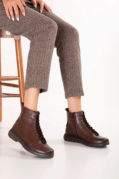 Women's Lightweight Light Sole Lace-Up Zippered Daily Boots Elnr.2102 Brown