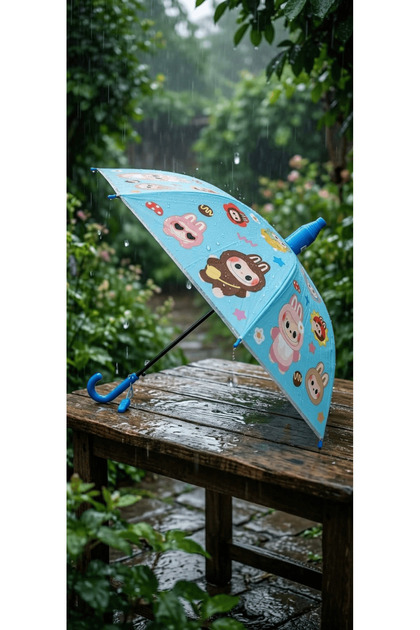 (Düdük Hediyeli) 72 Cm Çocuk Şemsiye Koruma Kılıflı, Desenli Sonbahar Yağmur Kış Çocuk Bebek Popüler
