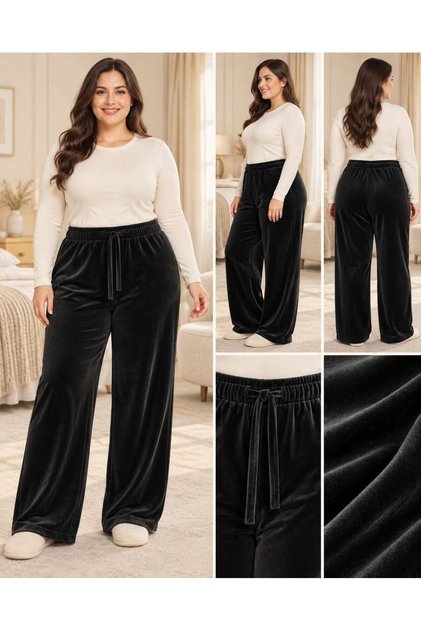 Fransız Kadife Battal Beden Pijama Altı 8021