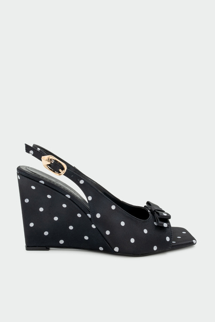 Grena Bow Detailed Polka Dot Women's Heeled Shoes - Black