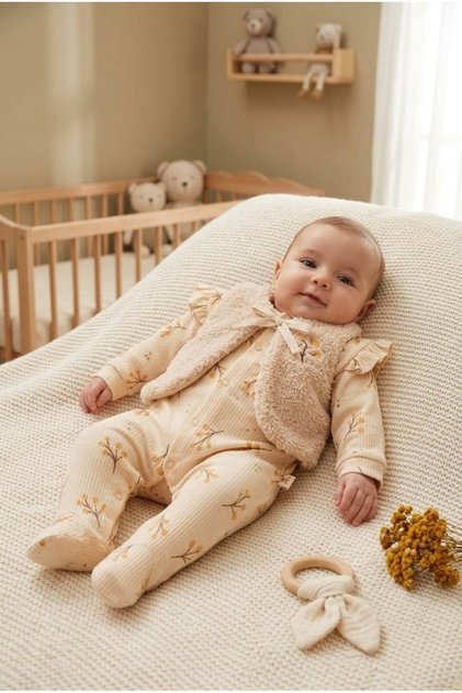 Baby Girl Plush Vest Jumpsuit 0-3/3-6 Months Jumpsuit Set Newborn Hospital Release Baby Outfits