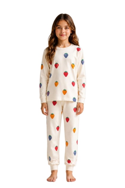 Girls' Strawberry Pattern Pajama Set