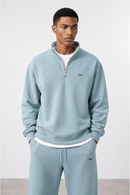 Erkek Basic Half Zip Oversize Sweatshirt Prada