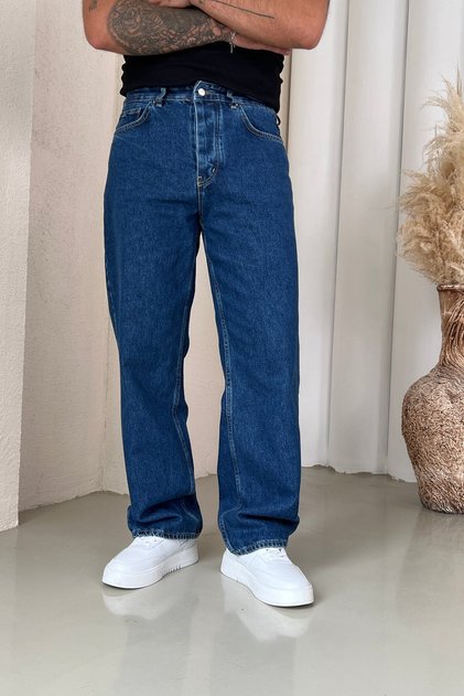 Regular Fit Draped Jean Trousers Blue