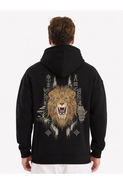 Lion Printed Oversized Sweatshirt Hoodie 3-Thread Shardooned