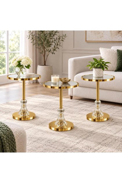 Modern Gold Service Table Set Mirrored Top Acrylic Base Table |