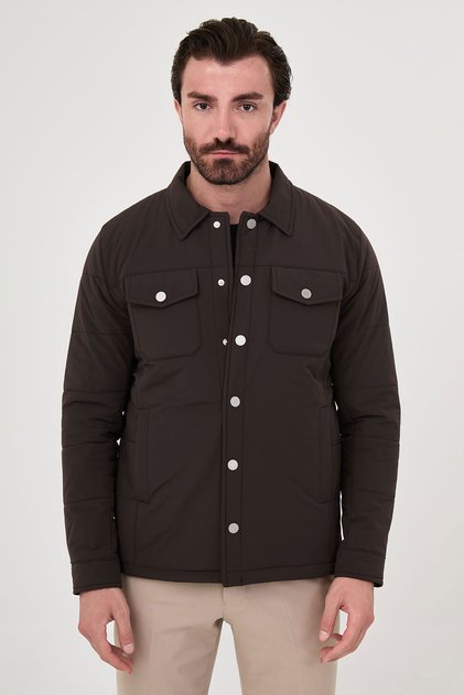 Straight Slim Fit Shirt with Collar Buttons Men's Coat Brown - 39687.26K