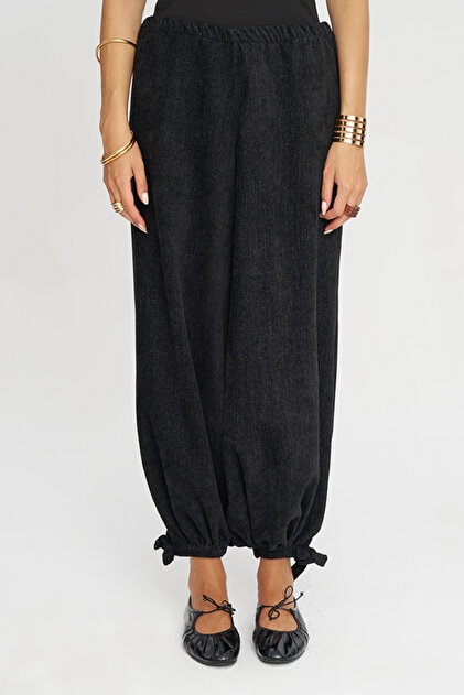 Women's Velvet Shalwar Trousers with Elastic Waist and Tieable Cuffs