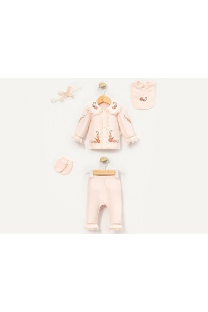 Baby Girl Floral Embroidered Collar Detailed 5-Piece Hospital Discharge and Combination Set