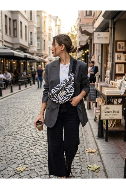 Zebra Desenli Bel Çantası