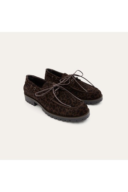 Kadın Kahverengi Desenli Bağcıklı Loafer Ayakkabı