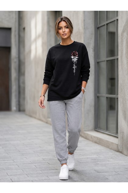 Zero Collar Sweat Suit 2-Piece Combination Winter Shardooned Rose Printed Women's / Girls' Model