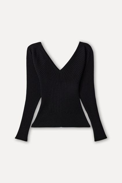 Women's Brown Fitted V-Neck Knit Sweater