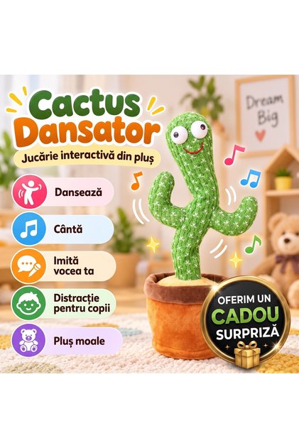 Jucărie de pluș Cactus dansator care cântă, dansează și imită vocea