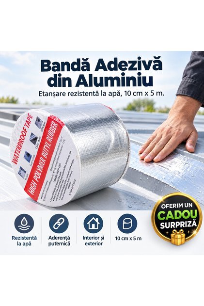 Bandă adezivă din aluminiu rezistentă la apă, 10 cm x 5 m