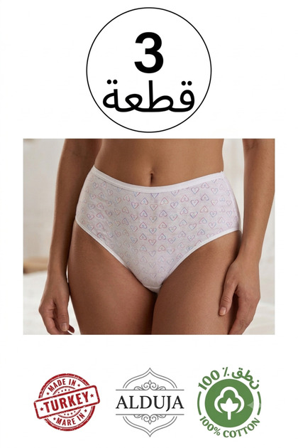 ا ي سراويل داخلية نسائية من القطن بنسبة 100%، بخصر مرتفع، 3 قطعة، موديل قلب