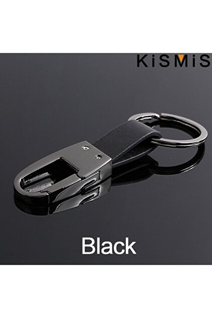 black Minimalist Leather Keychain for Men - Sleek Business Car Keys Holder with Premium Stitching